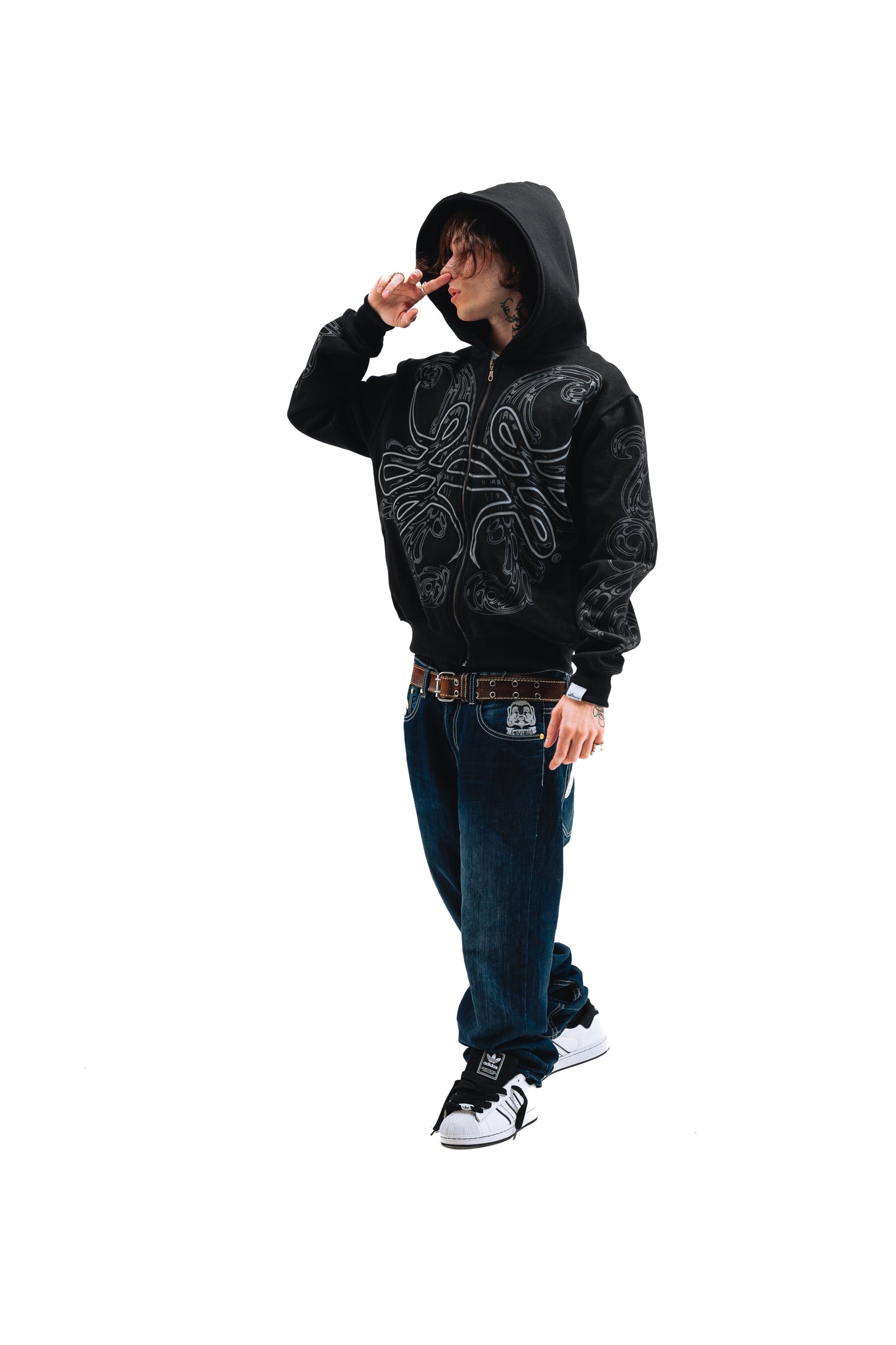 Hoodie Zip "Hoja de Acanto" Negro