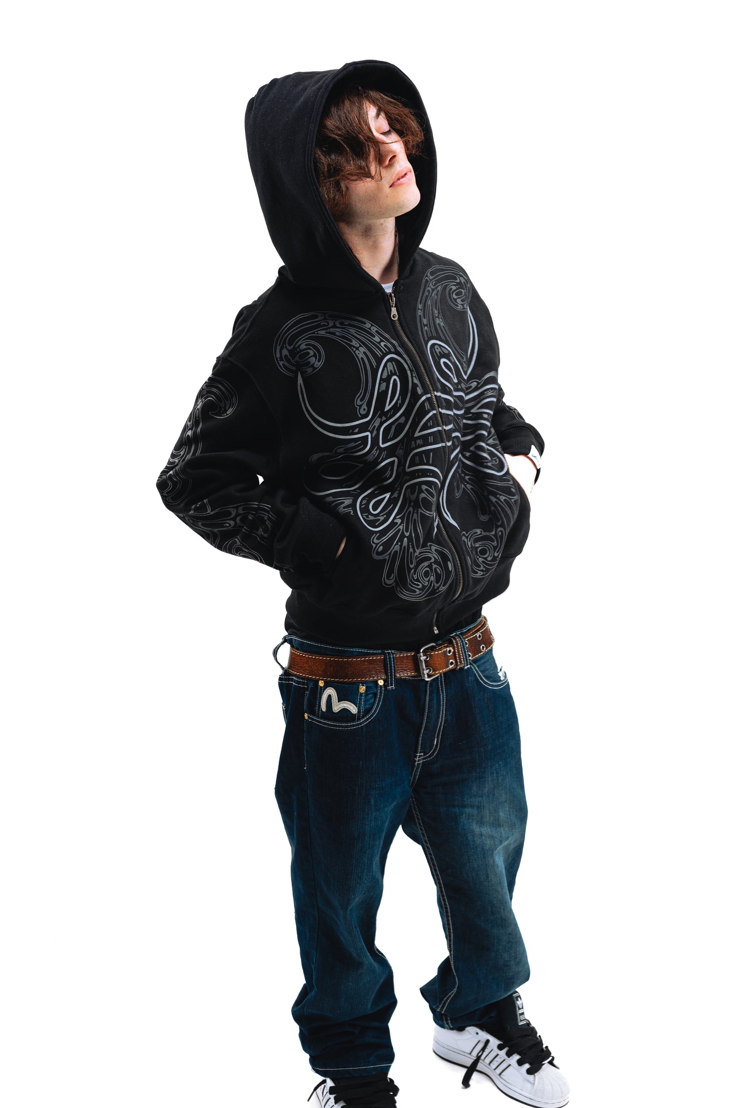Hoodie Zip "Hoja de Acanto" Negro