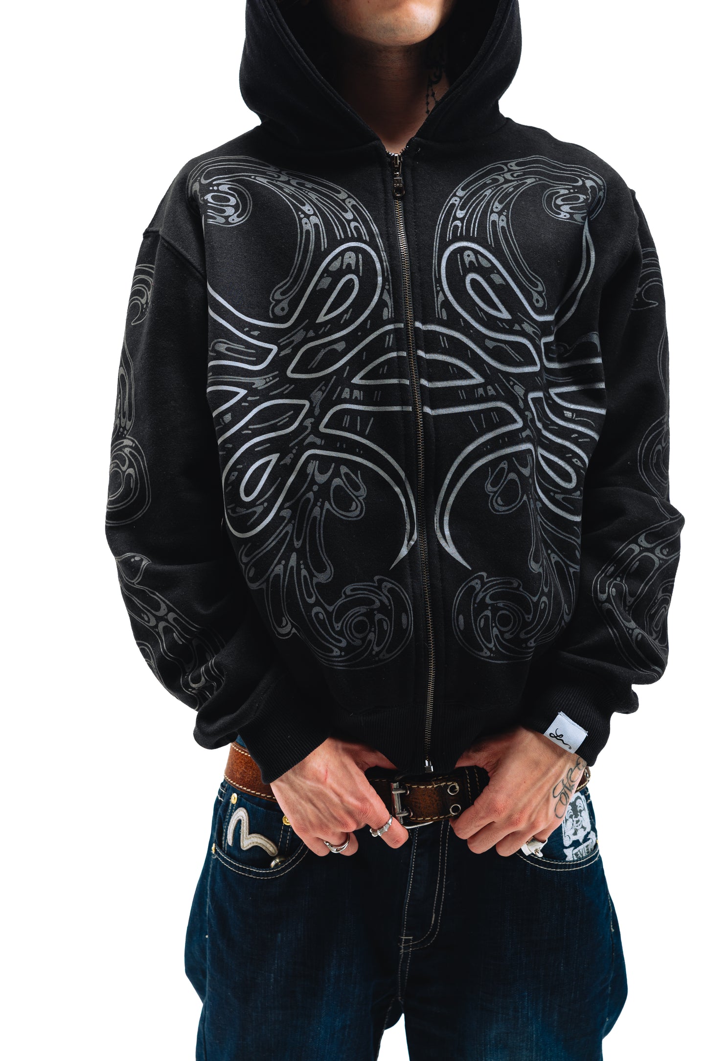 Hoodie Zip "Hoja de Acanto" Negro