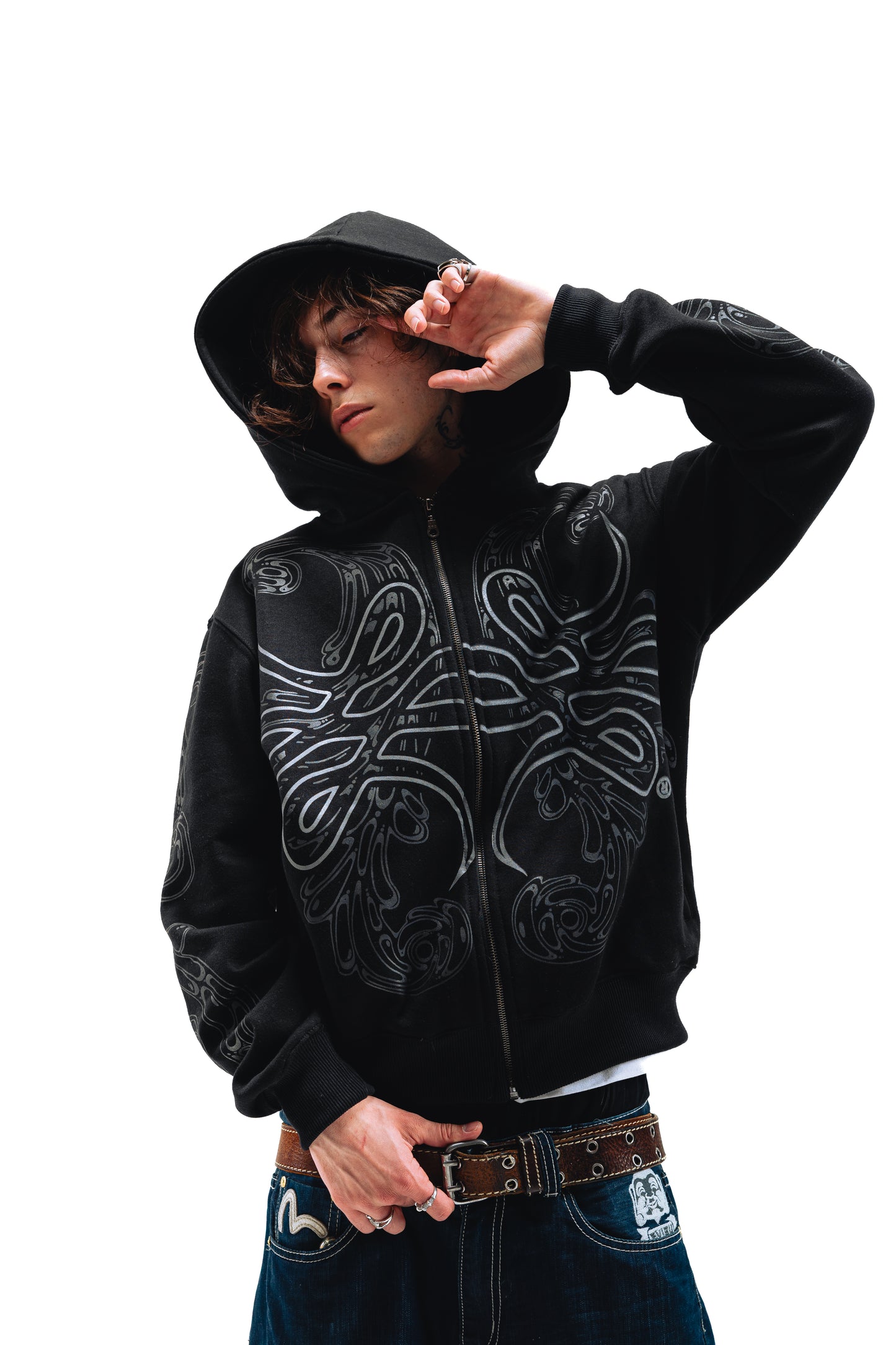 Hoodie Zip "Hoja de Acanto" Negro