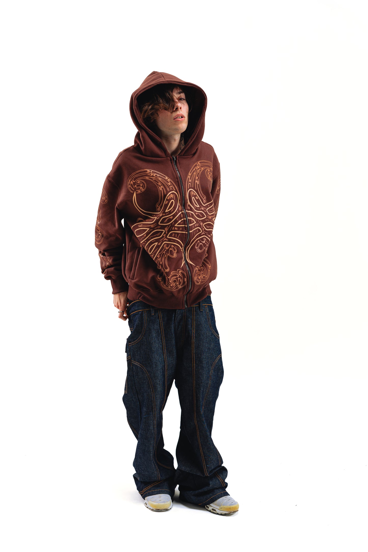 Hoodie Zip "Hoja de Acanto" Marròn