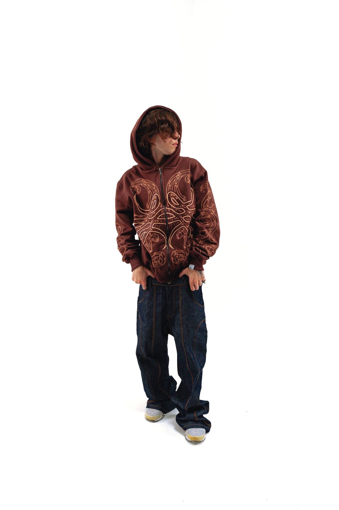 Hoodie Zip "Hoja de Acanto" Marròn