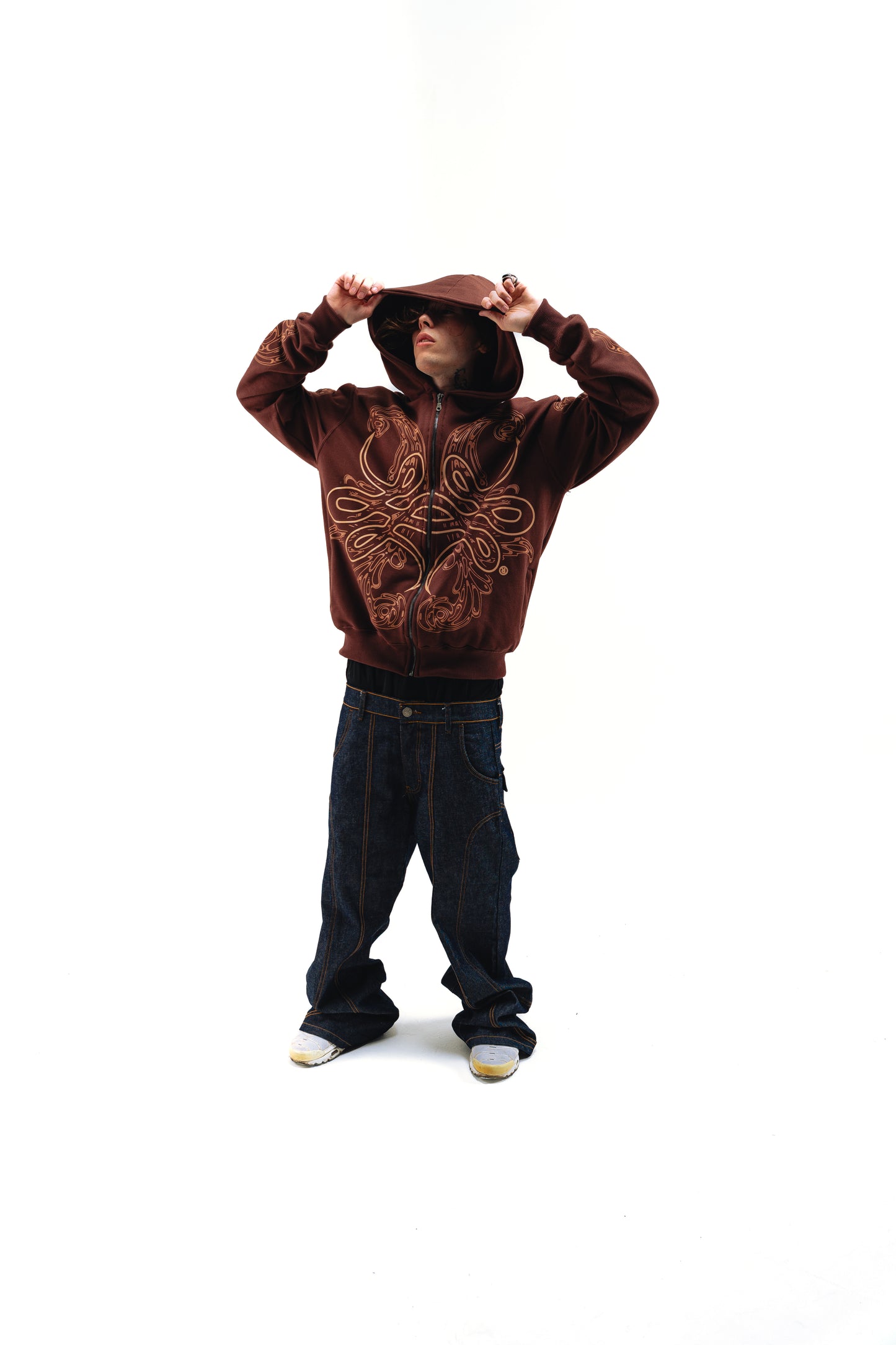 Hoodie Zip "Hoja de Acanto" Marròn