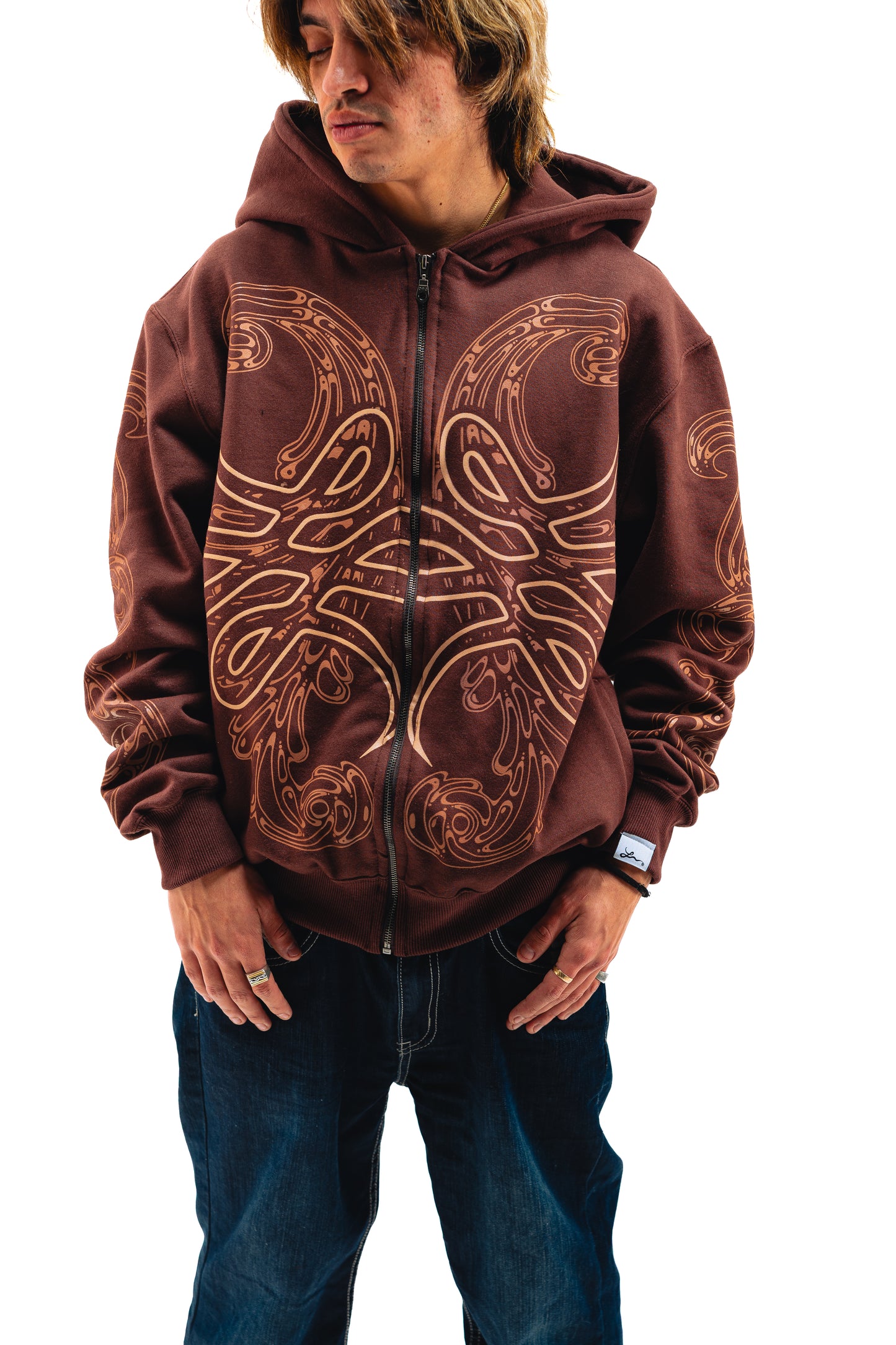 Hoodie Zip "Hoja de Acanto" Marròn