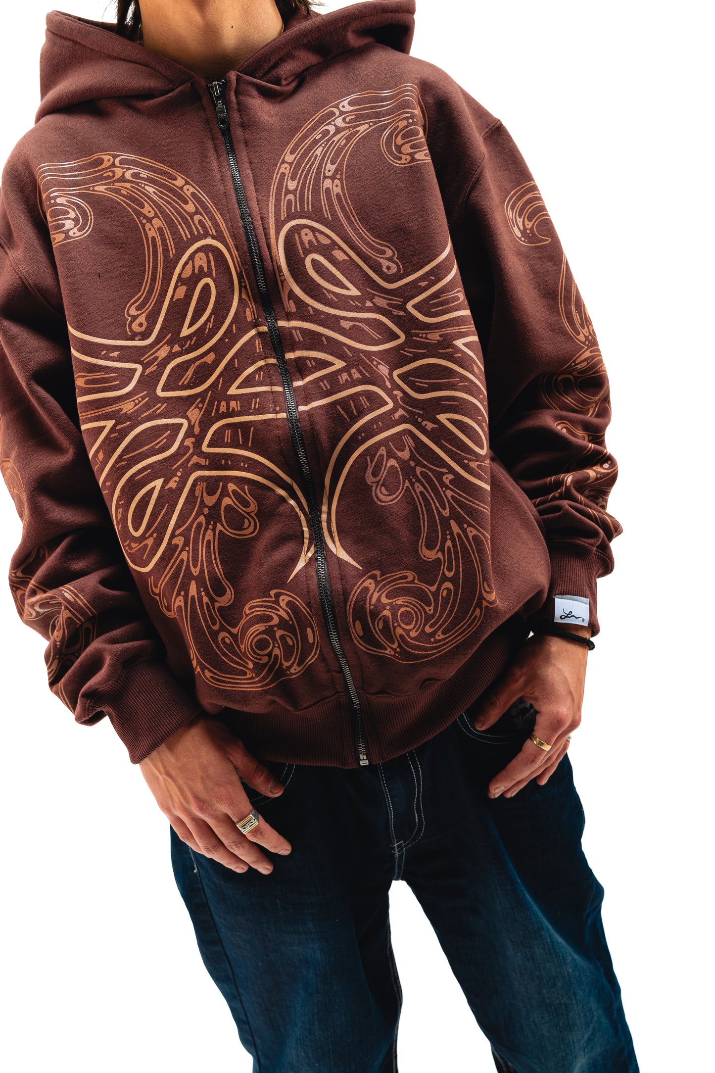 Hoodie Zip "Hoja de Acanto" Marròn