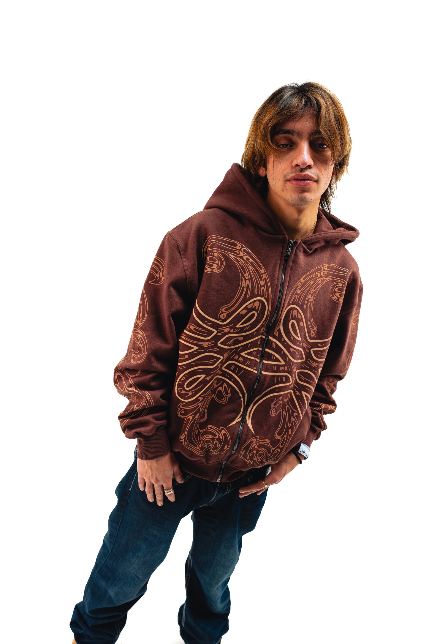 Hoodie Zip "Hoja de Acanto" Marròn