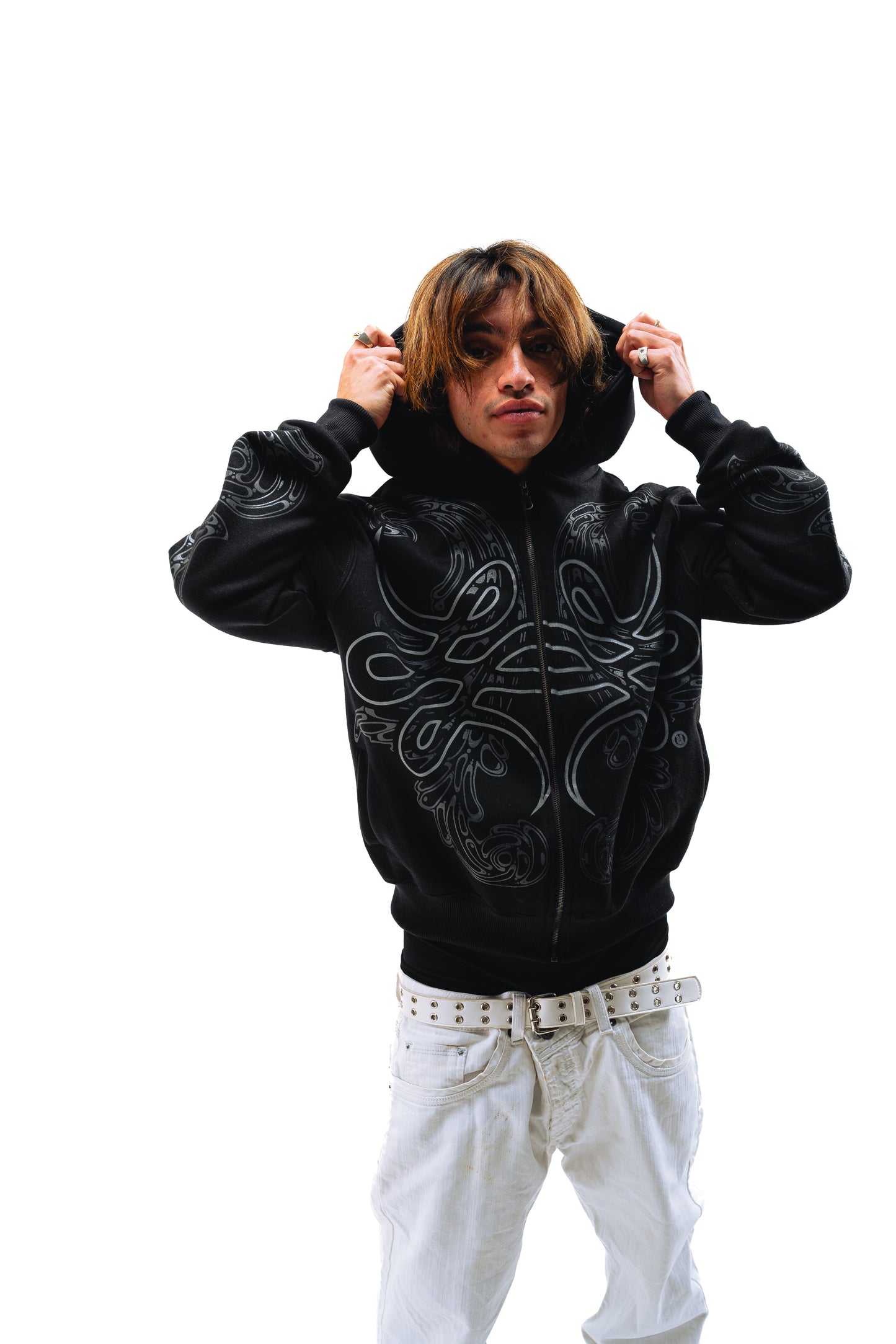 Hoodie Zip "Hoja de Acanto" Negro
