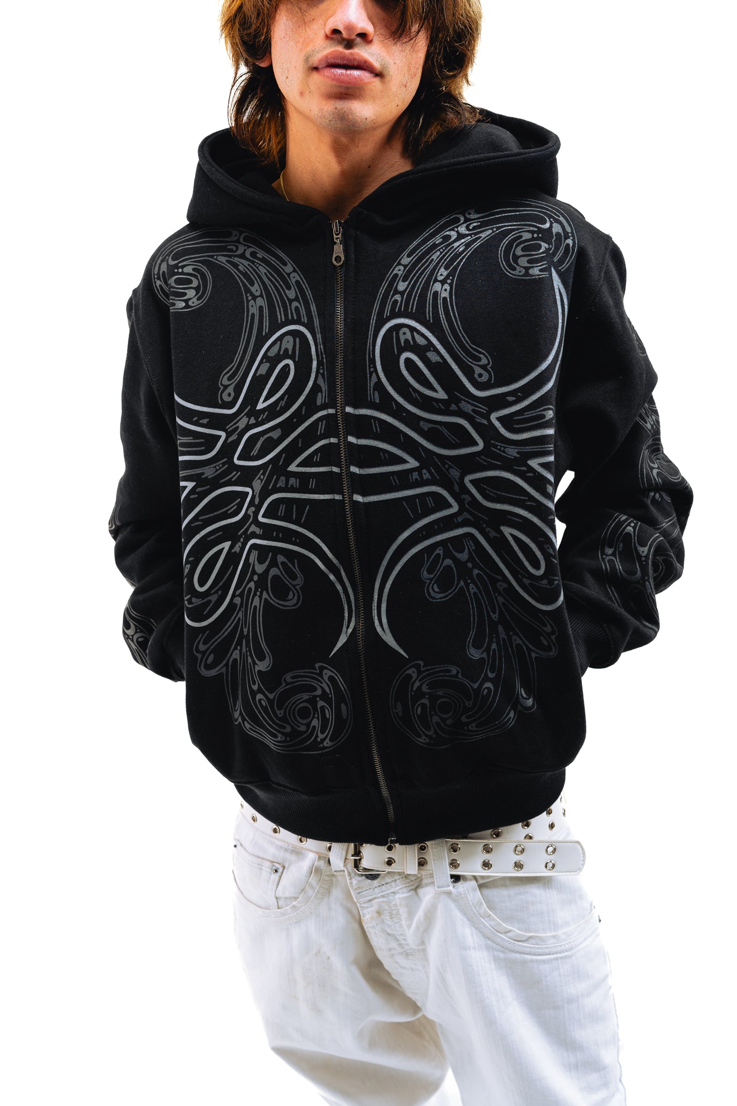 Hoodie Zip "Hoja de Acanto" Negro