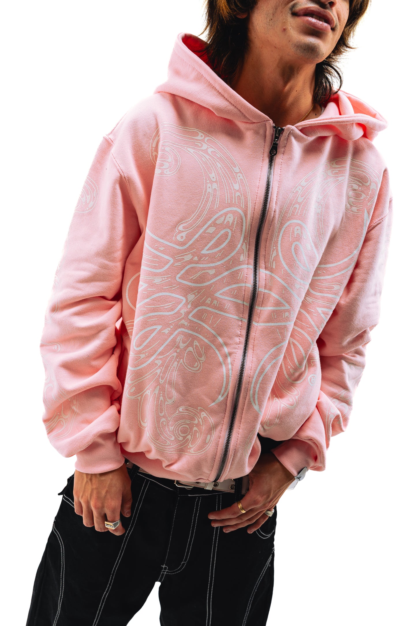 Hoodie Zip "Hoja de Acanto" Rosa