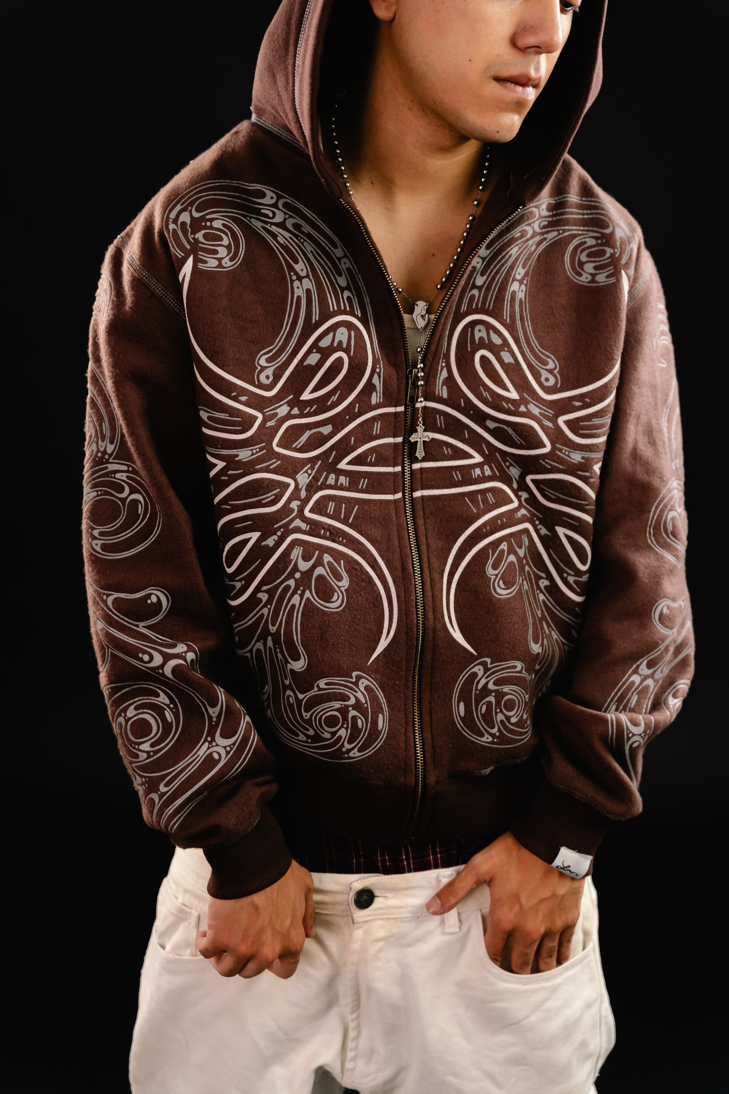 Hoodie Zip "Hoja de Acanto" Revertido (Marrón)