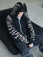 Hoodie Zip Tejido Reversible "Huesos" Rotten x Bossio (Negro x Beige)