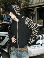 Hoodie Zip Tejido Reversible "Huesos" Rotten x Bossio (Negro x Beige)