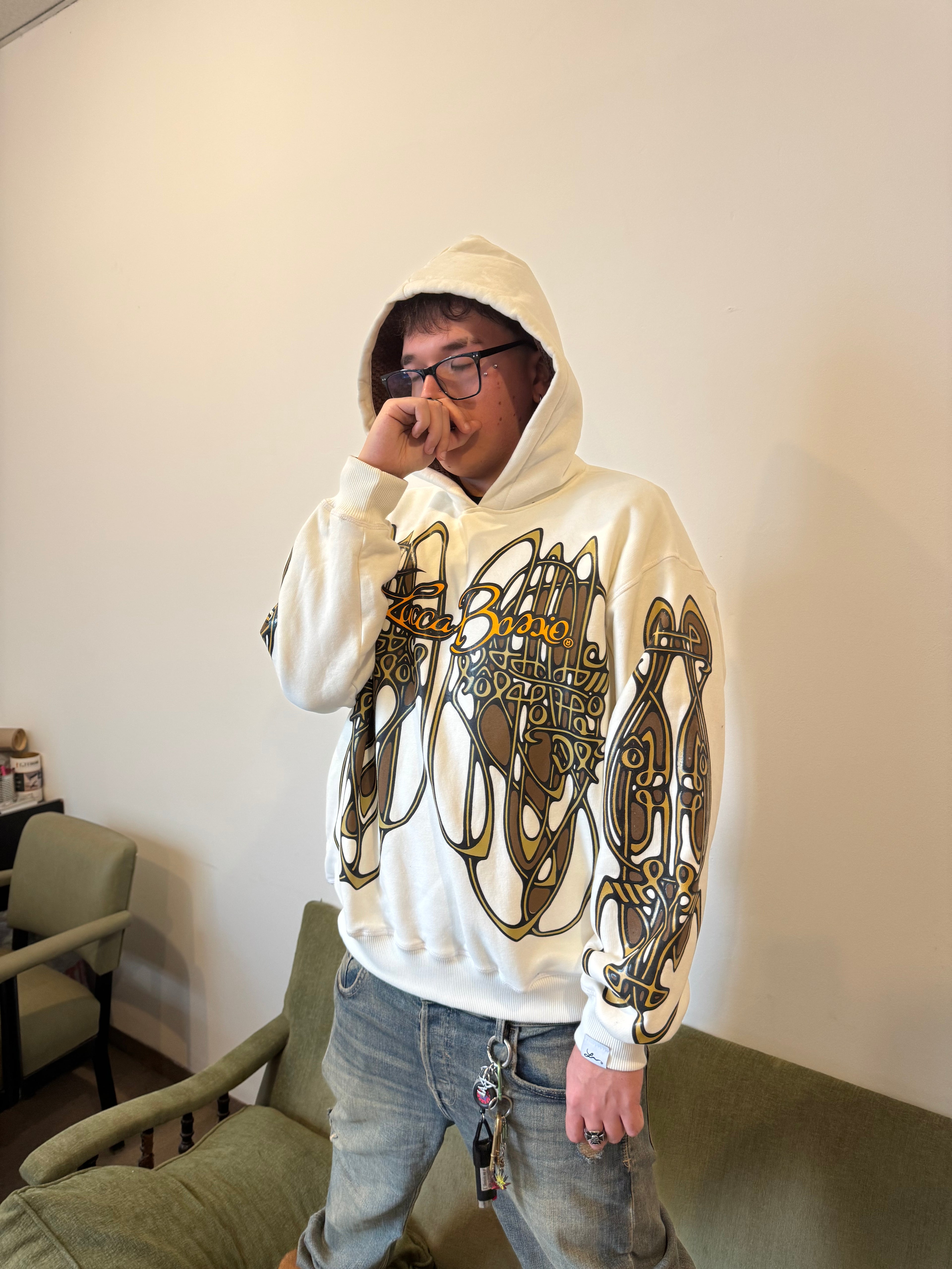 Hoodie "Nudos de Archibald" (Blanco/Crema) - M.V.