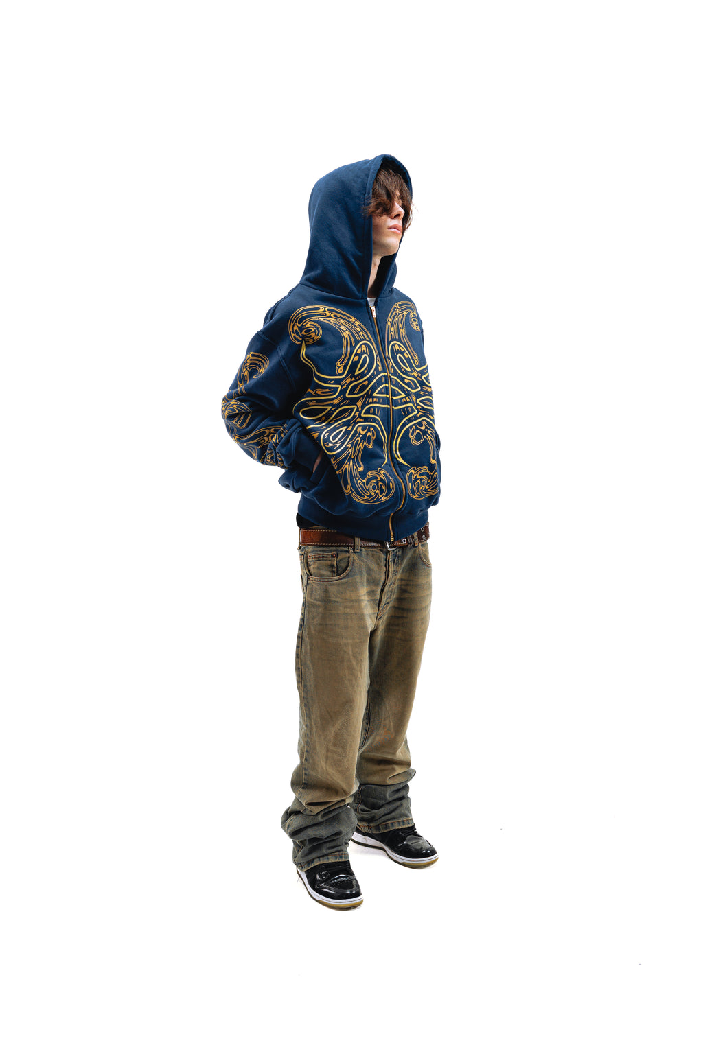Hoodie Zip "Hoja de Acanto" (Azul)