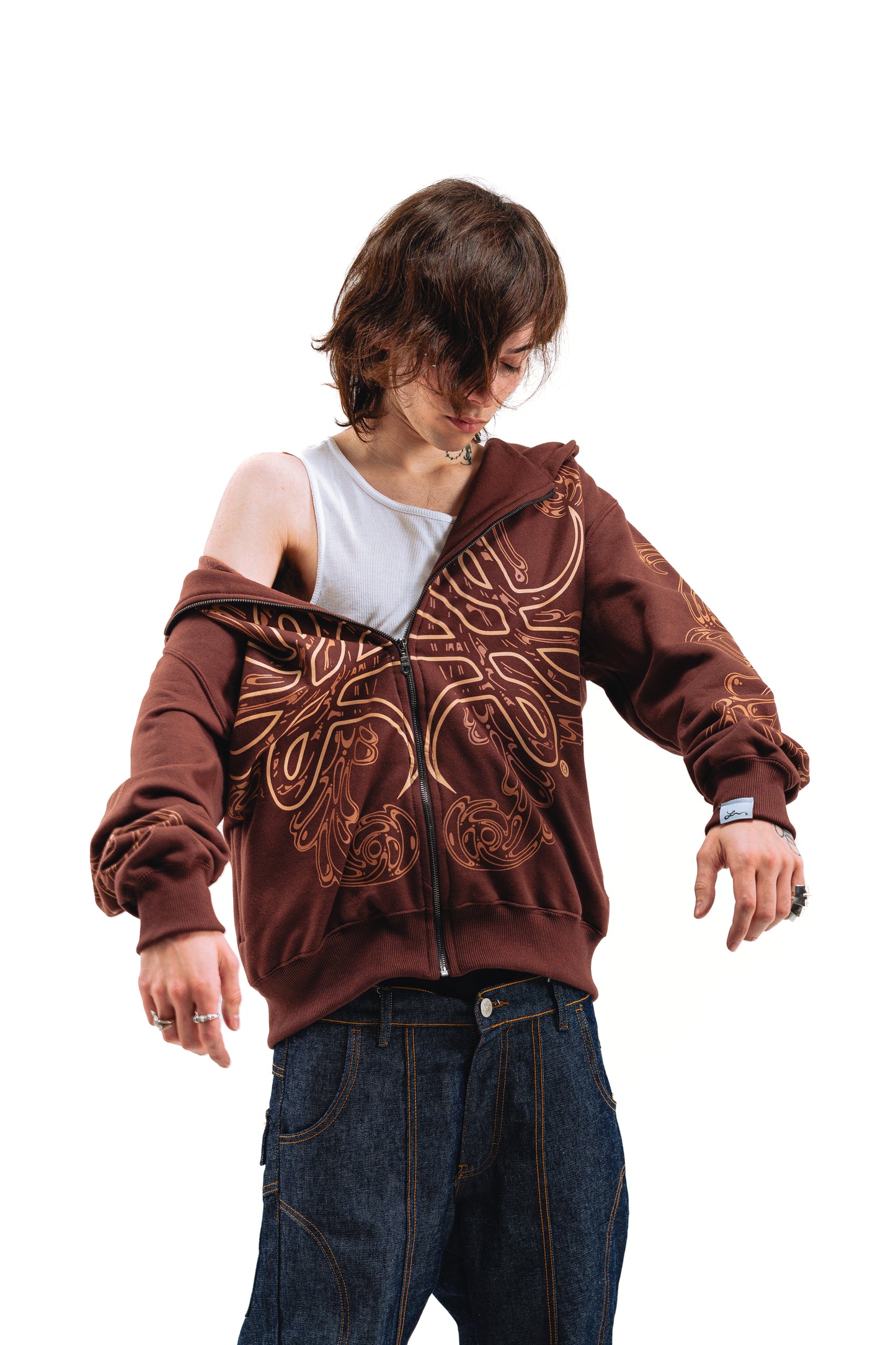 Hoodie Zip "Hoja de Acanto" Marròn