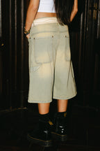 Bermuda Carpintera Jean Baggy “Monograma” (Washed Verde Claro)