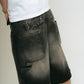 Bermuda Carpintera Jean Baggy “GoticoFileteado” (Negro Lavado)