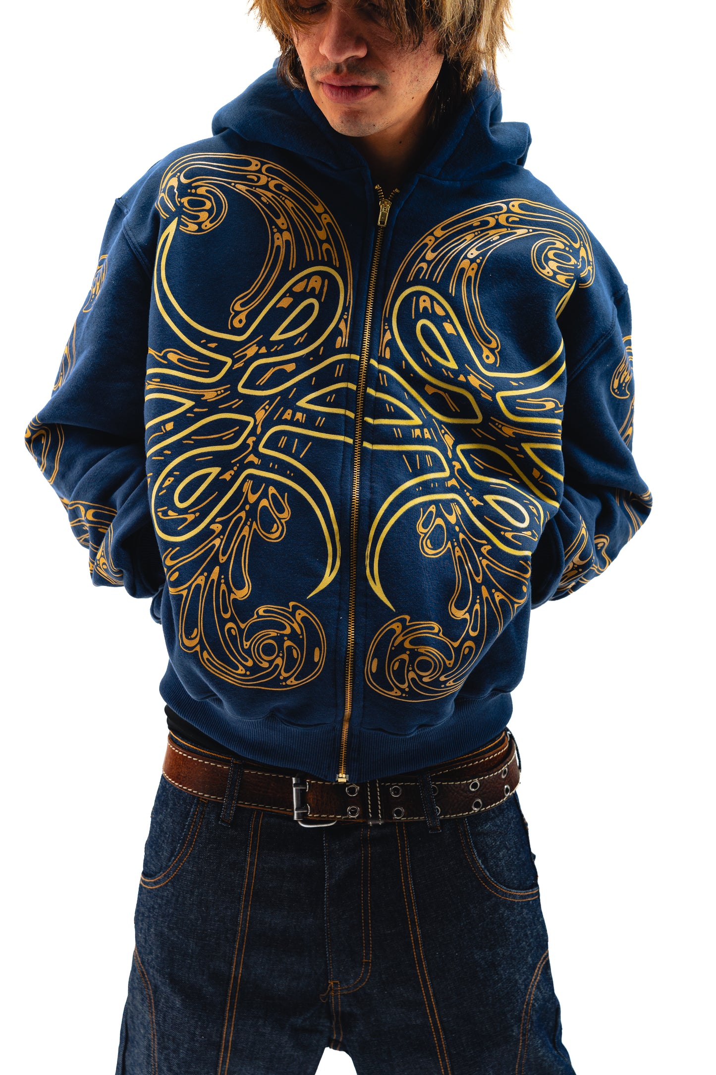 Hoodie Zip "Hoja de Acanto" Azul