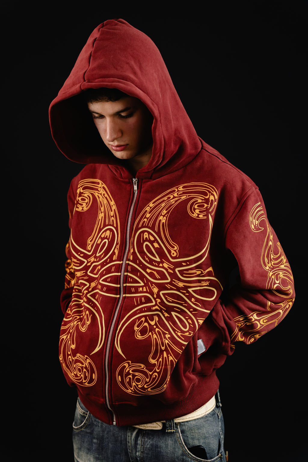Hoodie Zip "Hoja de Acanto" (Bordo)