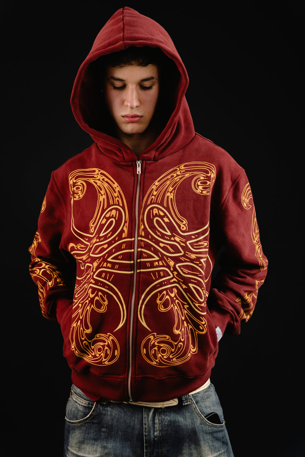 Hoodie Zip "Hoja de Acanto" (Bordo)