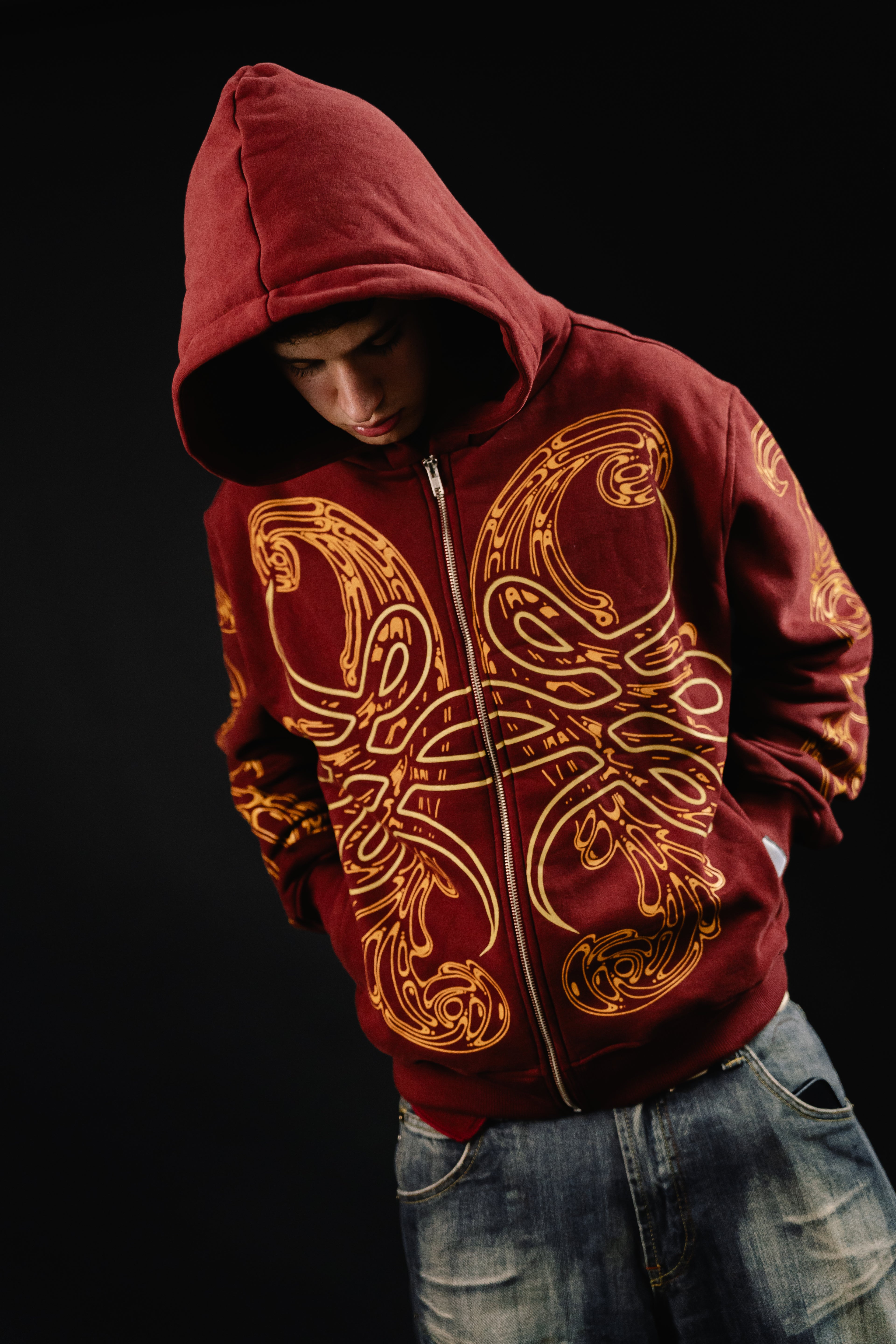 Hoodie Zip "Hoja de Acanto" (Bordo)