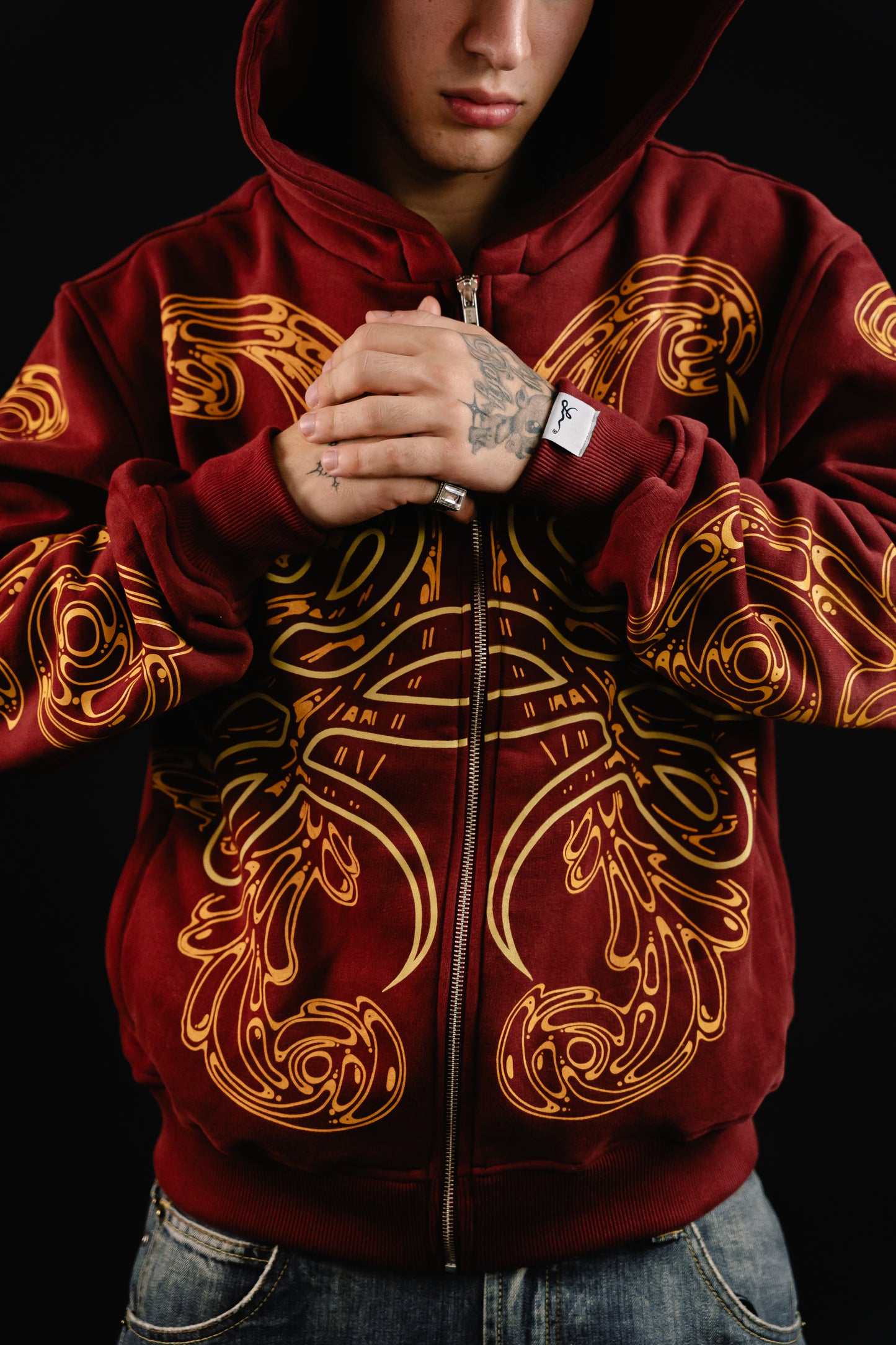 Hoodie Zip "Hoja de Acanto" (Bordo)