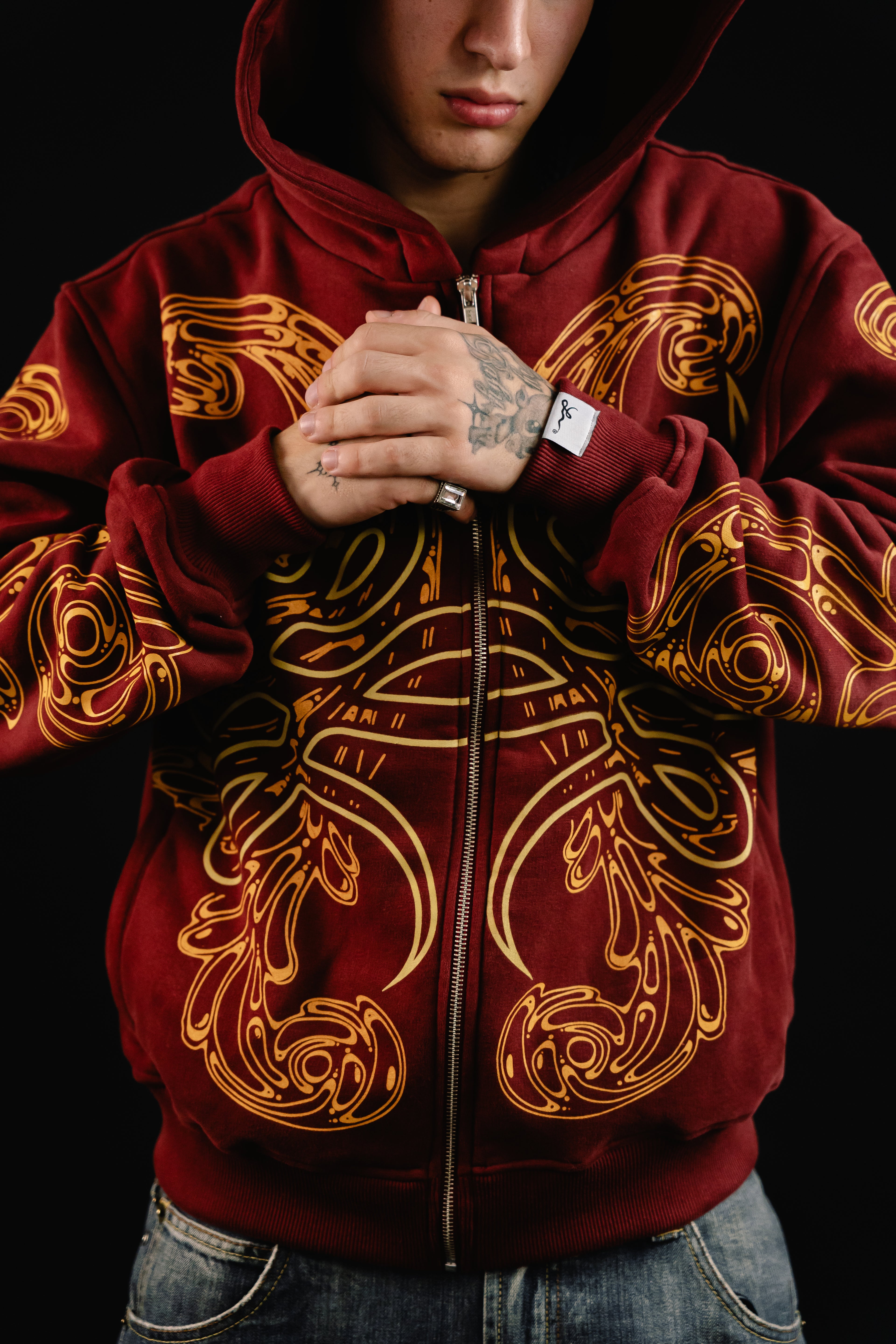 Hoodie Zip "Hoja de Acanto" (Bordo)