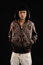 Hoodie Zip "Hoja de Acanto" Revertido (Marrón)