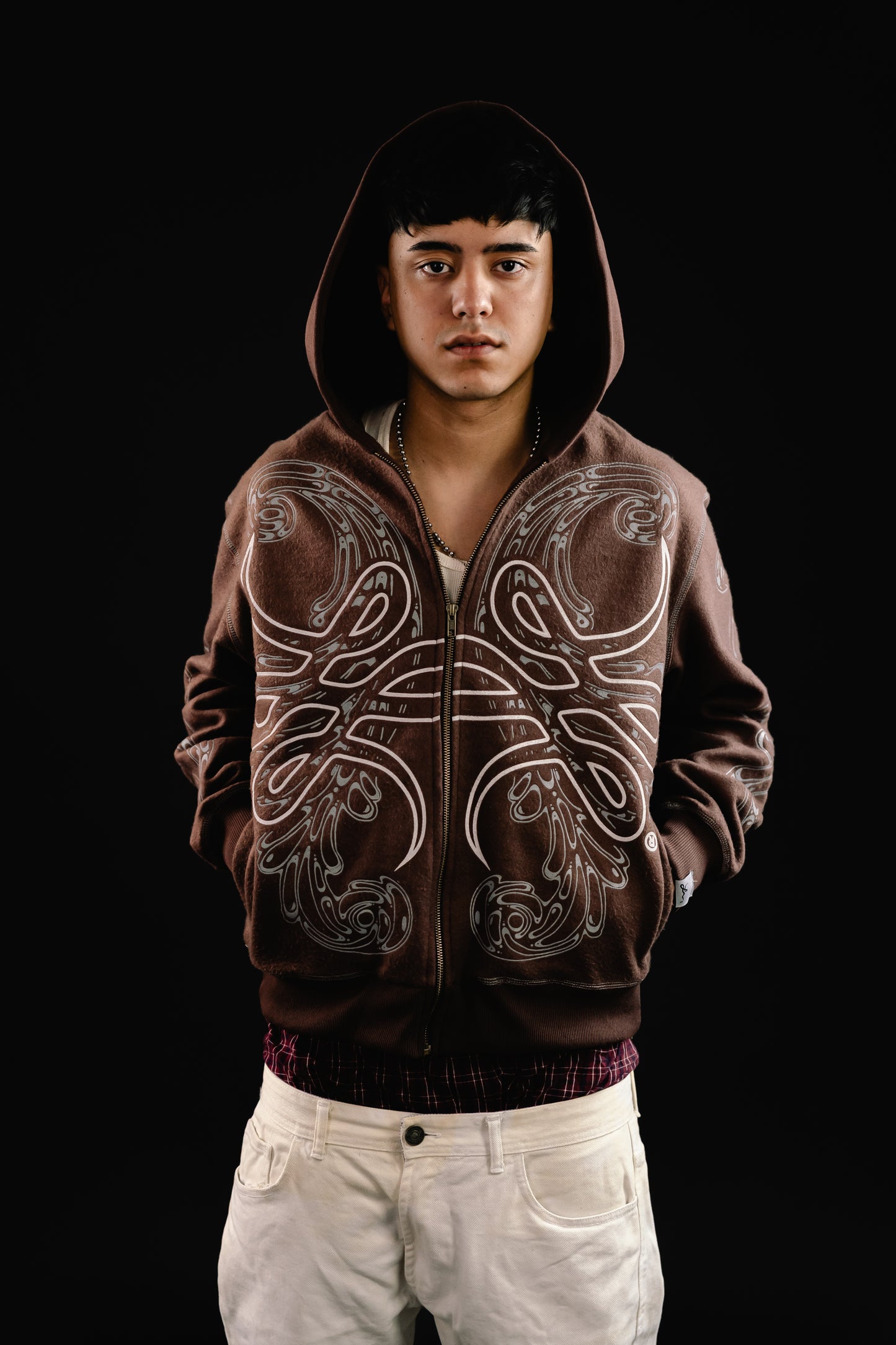 Hoodie Zip "Hoja de Acanto" Revertido (Marrón)
