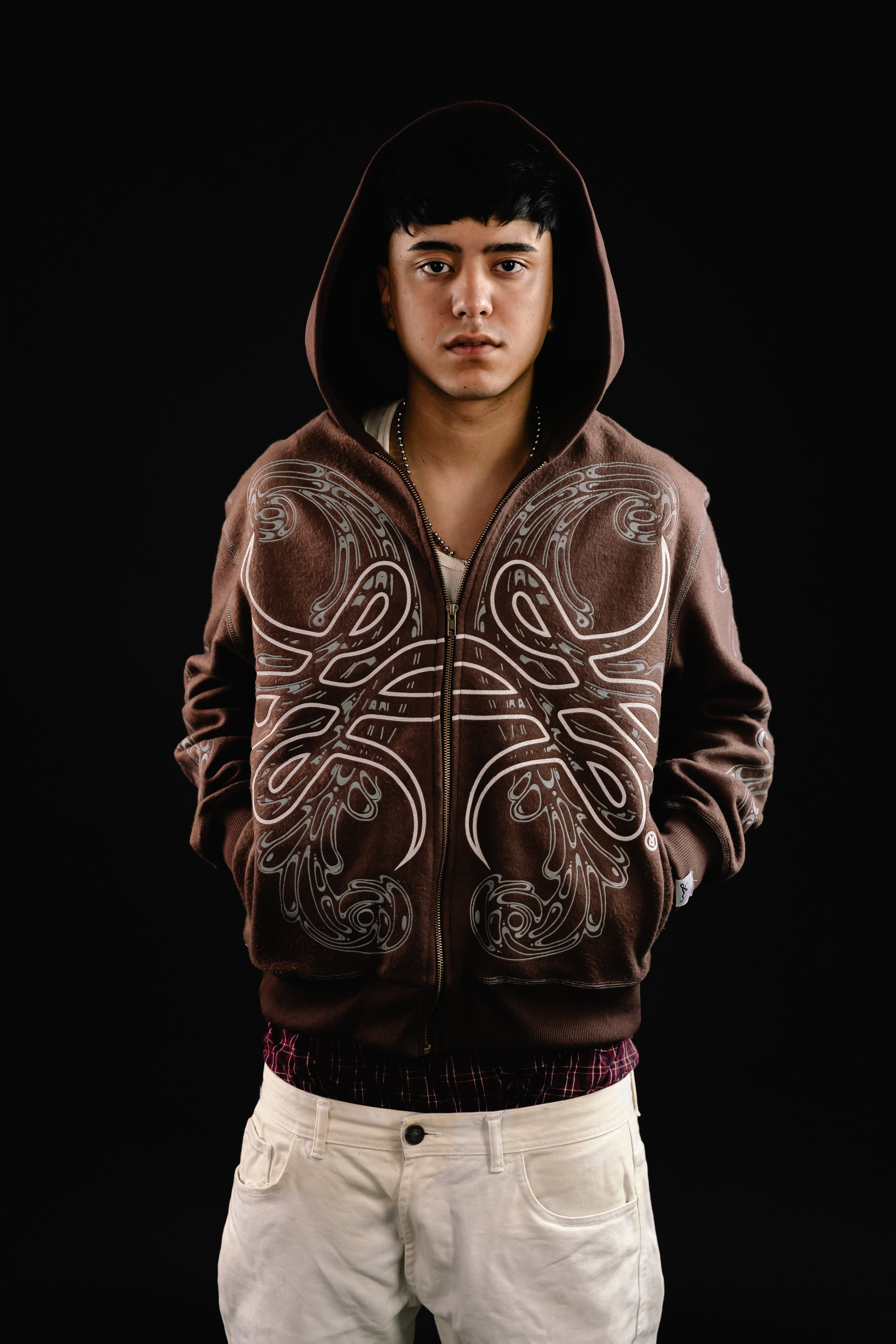 Hoodie Zip "Hoja de Acanto" Revertido (Marrón)