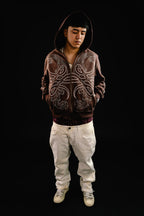 Hoodie Zip "Hoja de Acanto" Revertido (Marrón)