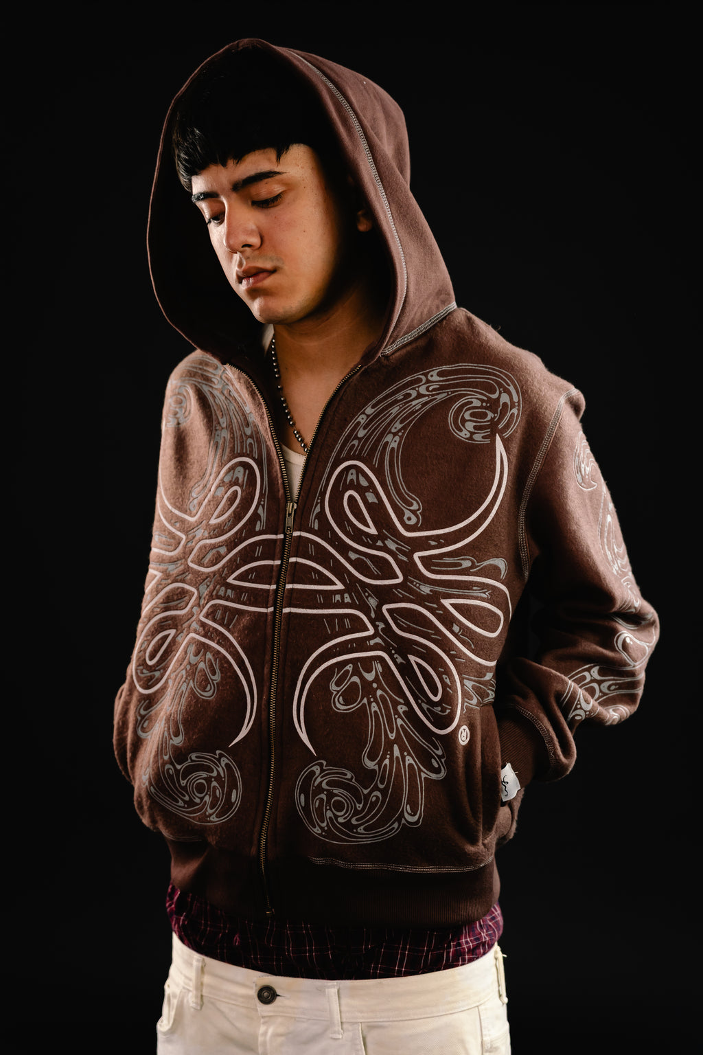 Hoodie Zip "Hoja de Acanto" Revertido (Marrón)