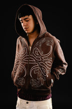 Hoodie Zip "Hoja de Acanto" Revertido (Marrón)