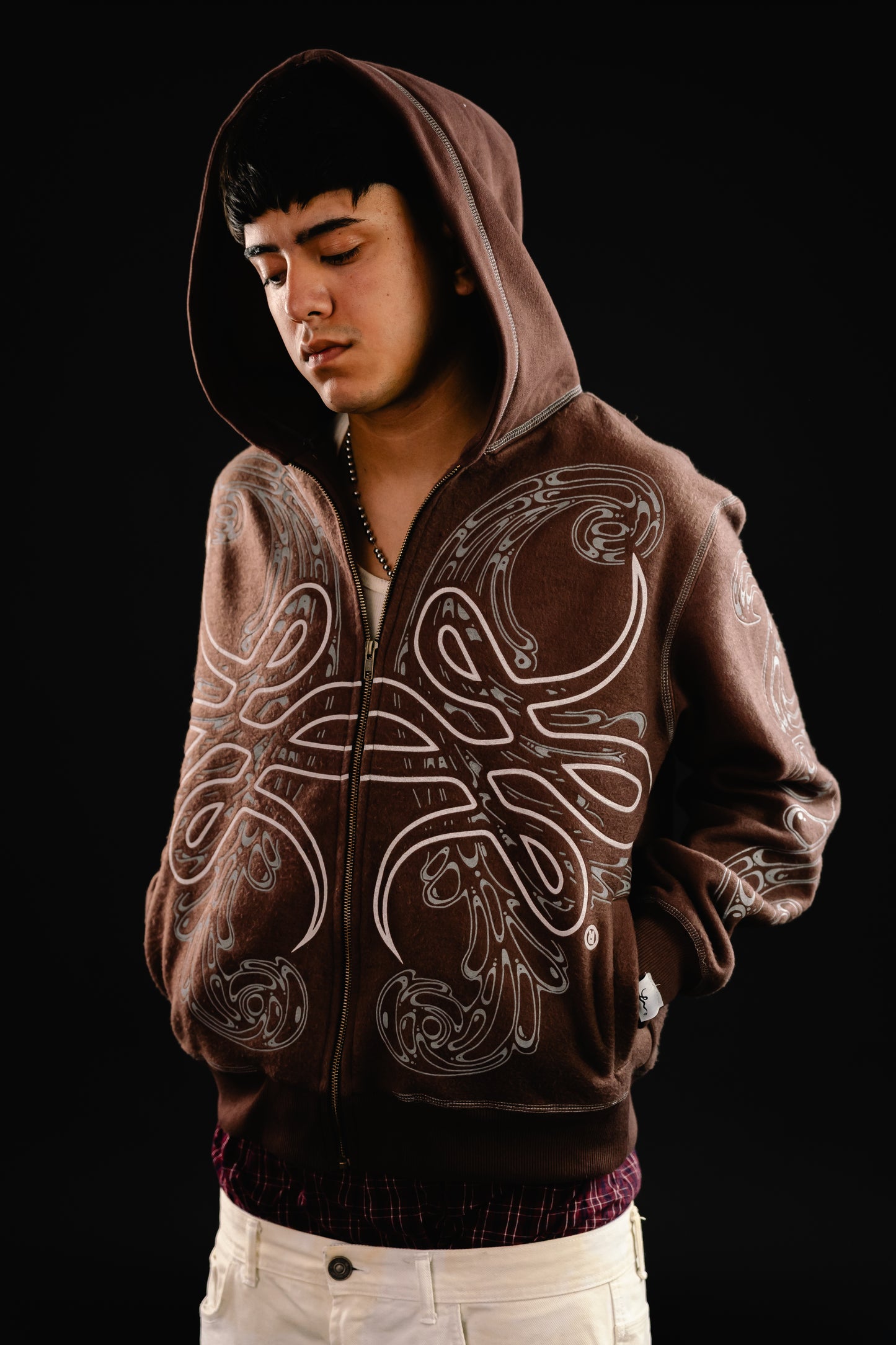 Hoodie Zip "Hoja de Acanto" Revertido (Marrón)