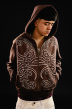 Hoodie Zip "Hoja de Acanto" Revertido (Marrón)