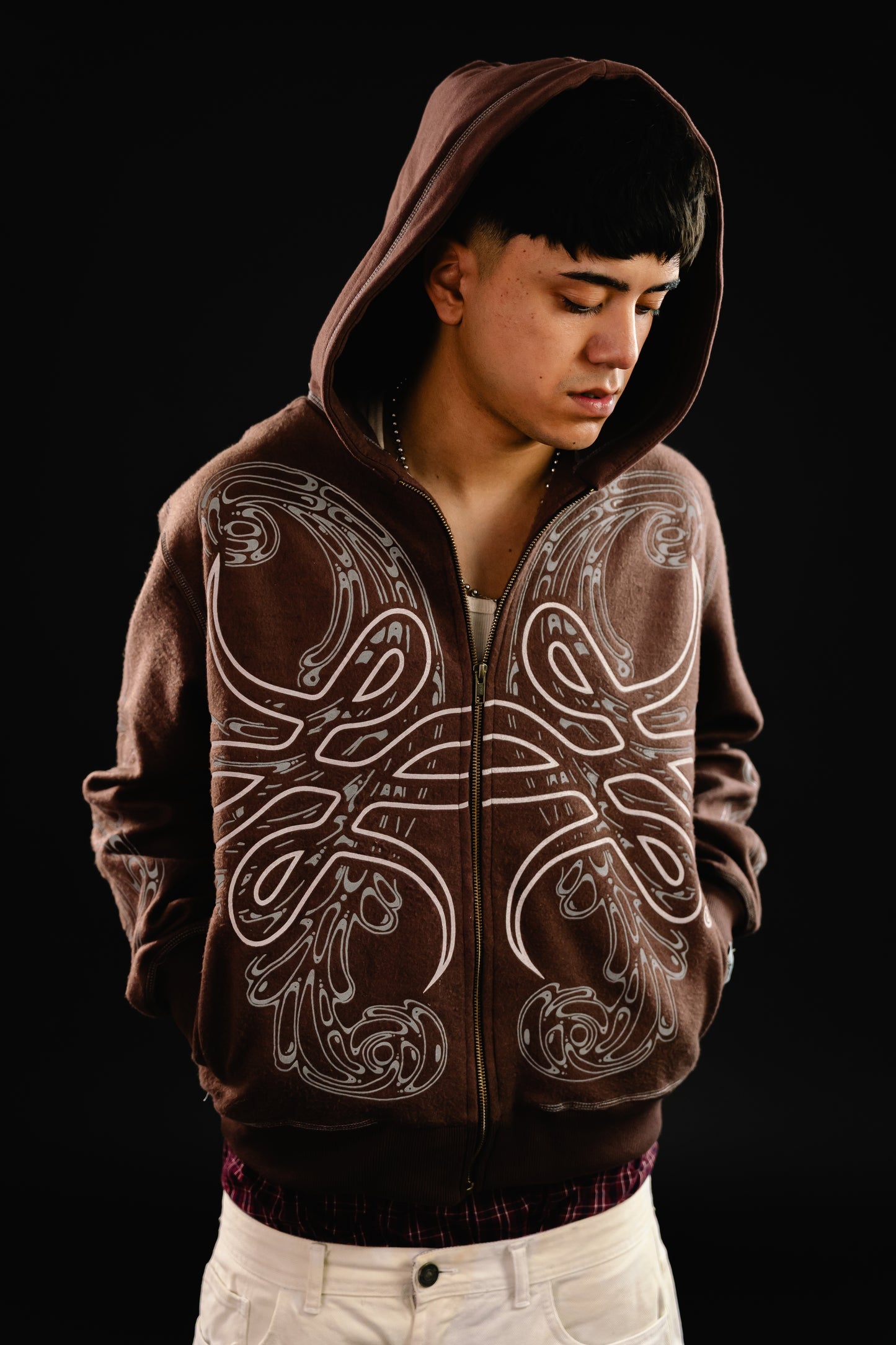 Hoodie Zip "Hoja de Acanto" Revertido (Marrón)