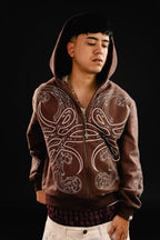 Hoodie Zip "Hoja de Acanto" Revertido (Marrón)