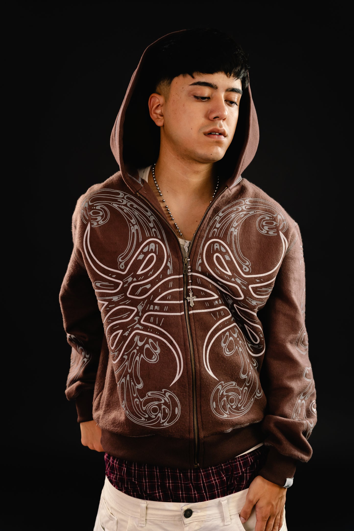 Hoodie Zip "Hoja de Acanto" Revertido (Marrón)
