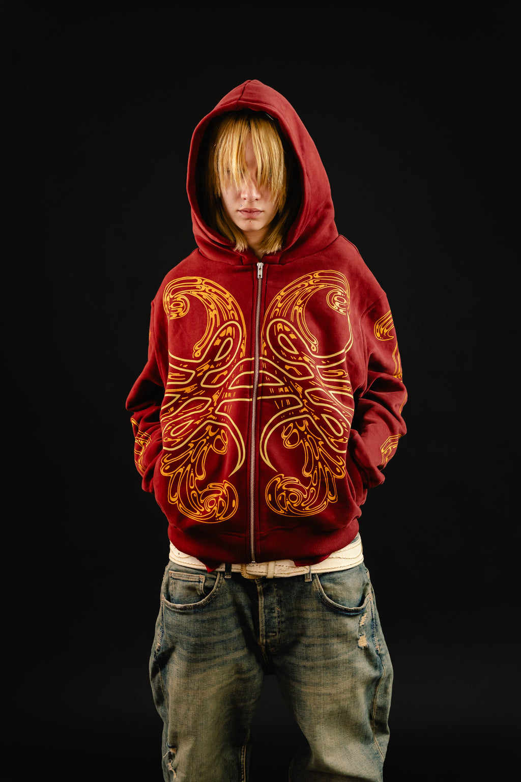 Hoodie Zip "Hoja de Acanto" (Bordo)