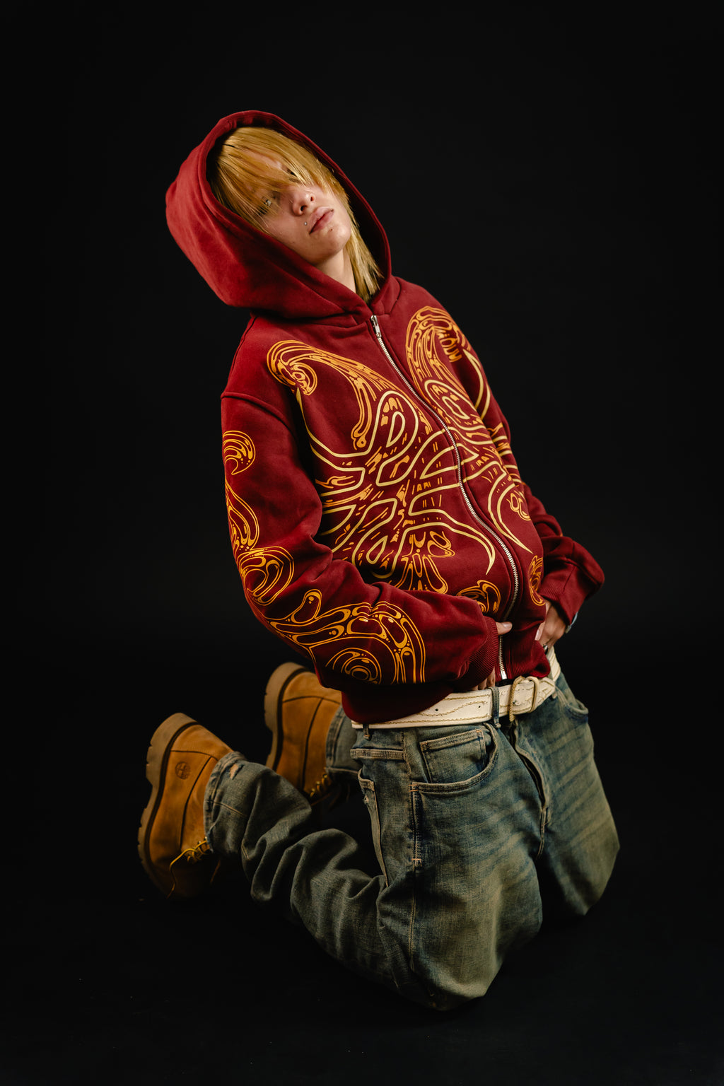 Hoodie Zip "Hoja de Acanto" (Bordo)