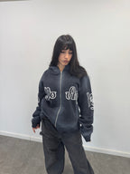 Zip Hoodie "Lengua Eslava" (Negro Washed)