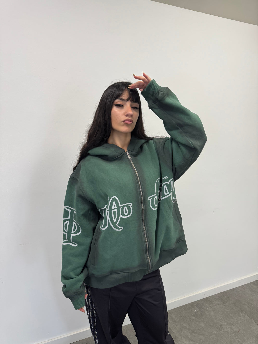 Zip Hoodie "Lengua Eslava" (Verde Washed)