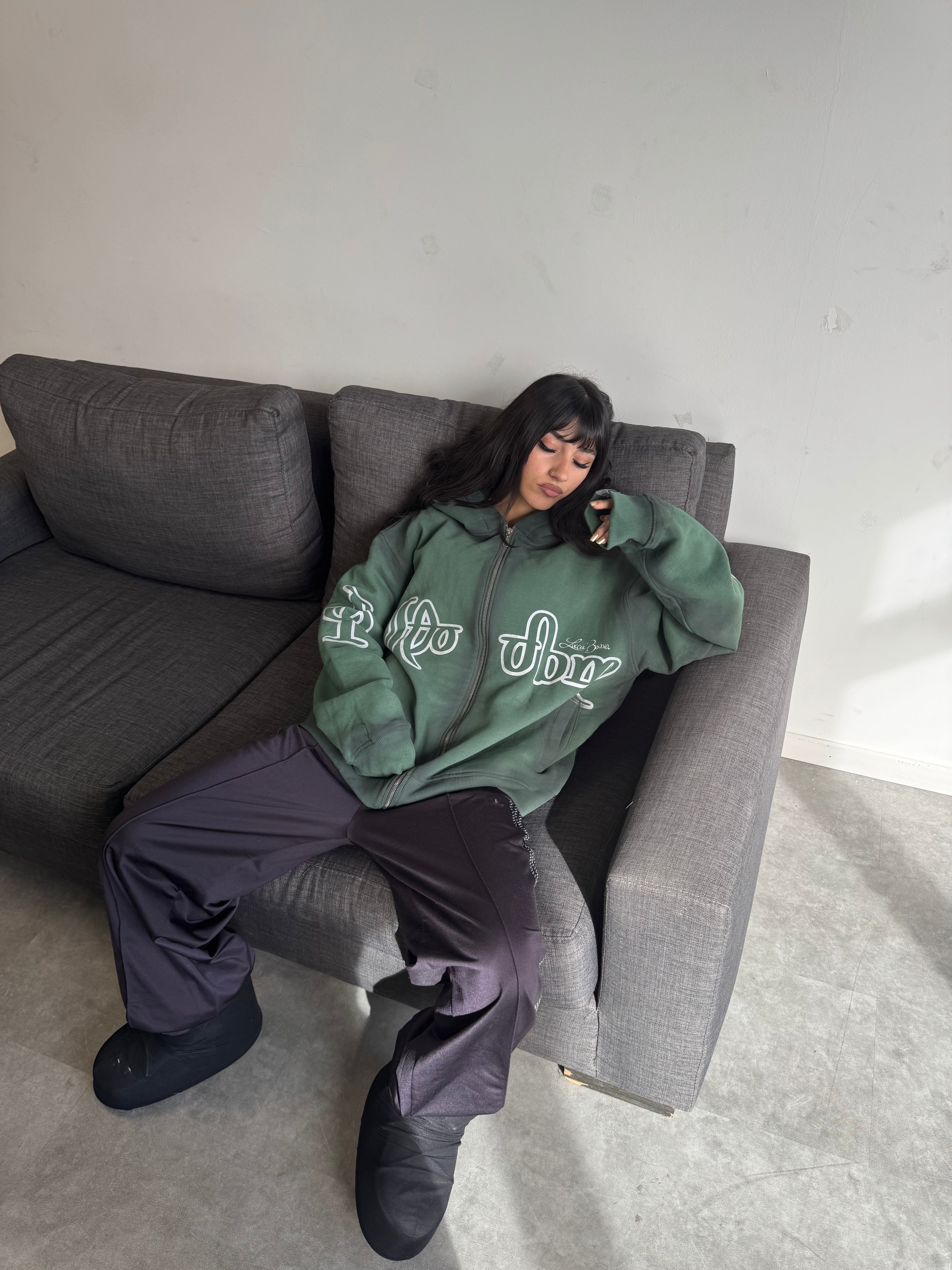 Zip Hoodie "Lengua Eslava" (Verde Washed)