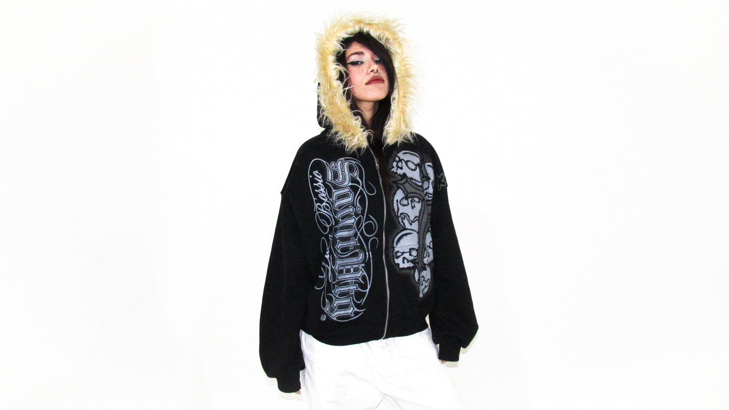 Zip Hoodie Negra Fur x Saint