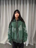 Zip Hoodie "Lengua Eslava" (Verde Washed)