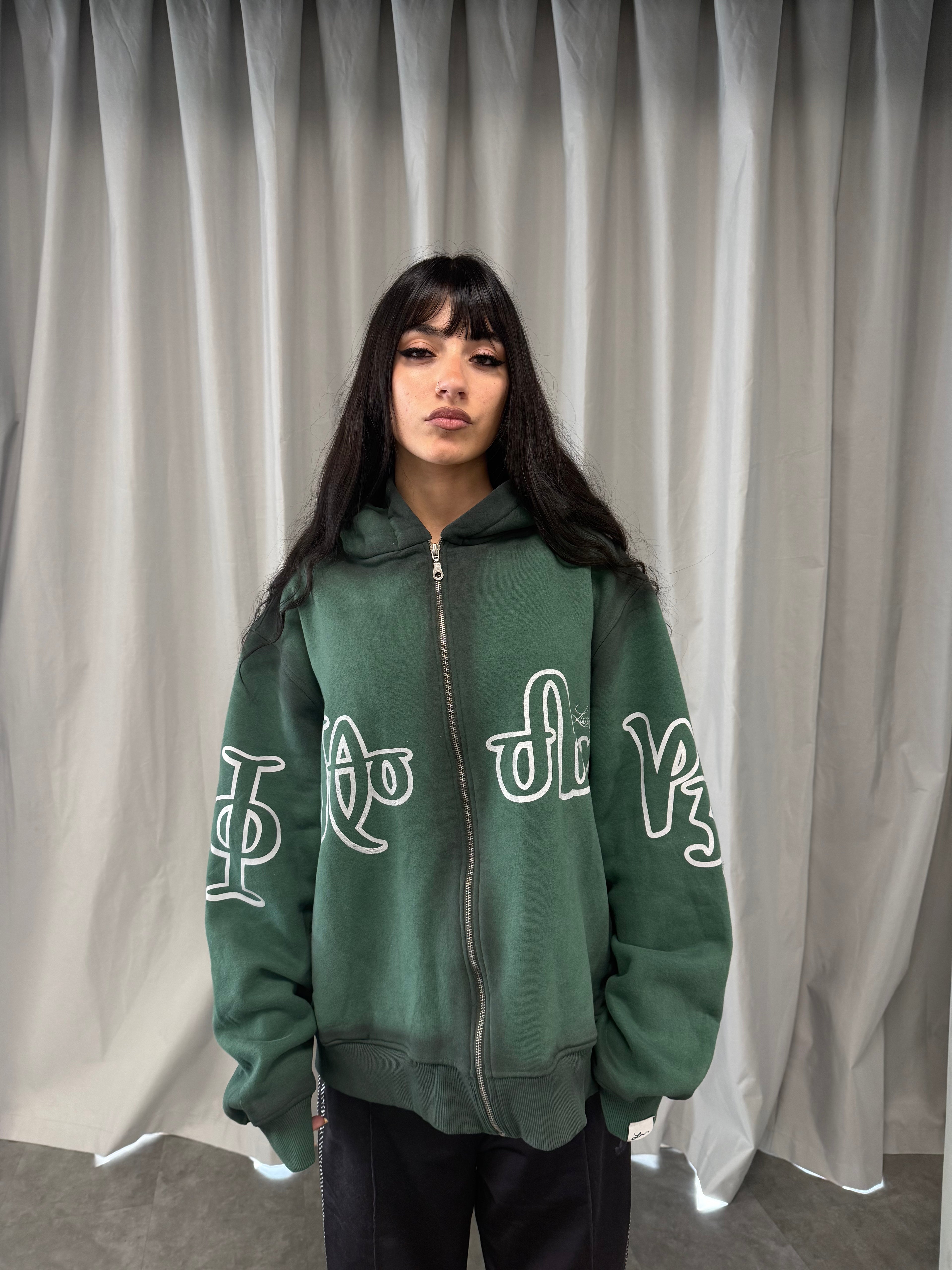 Zip Hoodie "Lengua Eslava" (Verde Washed)