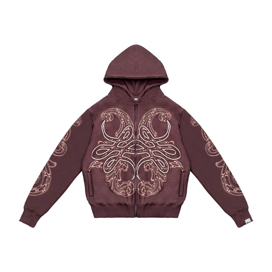Hoodie Zip "Hoja de Acanto" Marròn