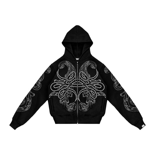 Hoodie Zip "Hoja de Acanto" Negro