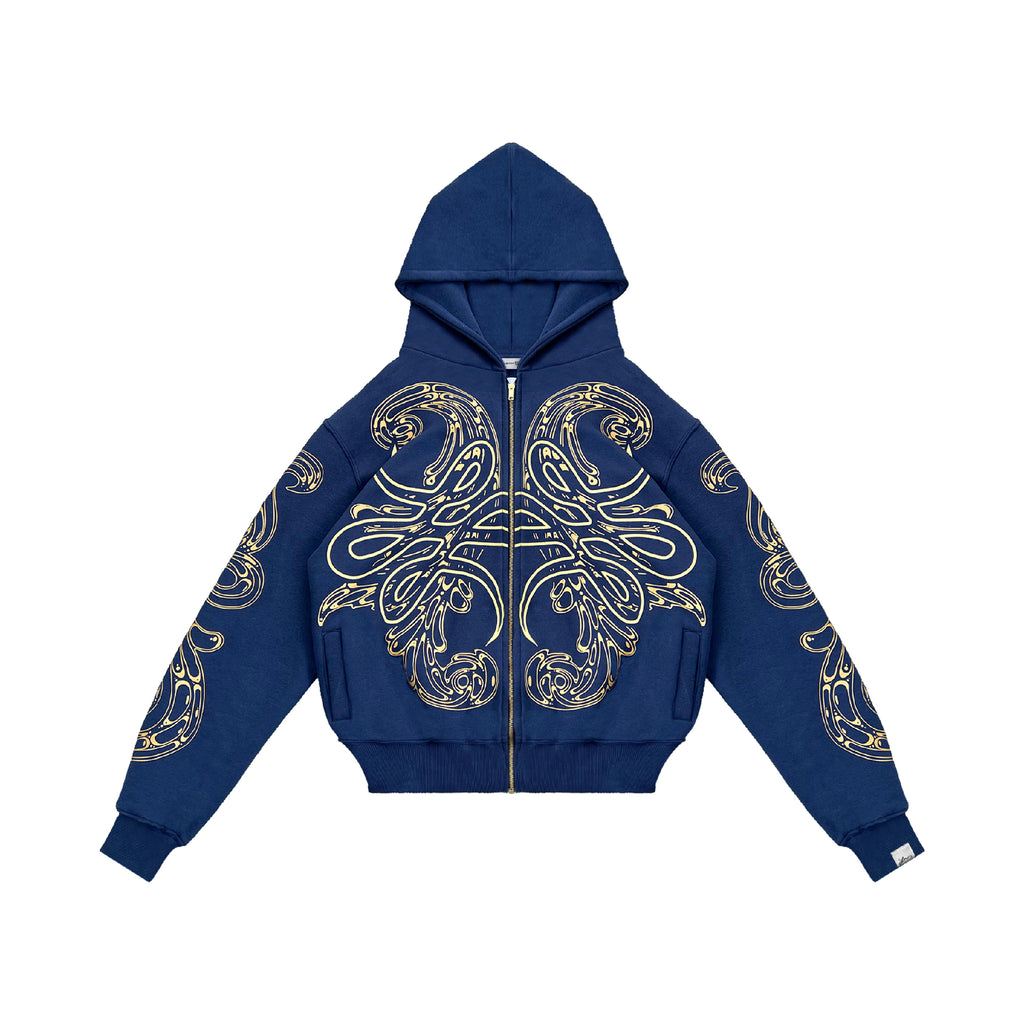 Hoodie Zip "Hoja de Acanto" (Azul)