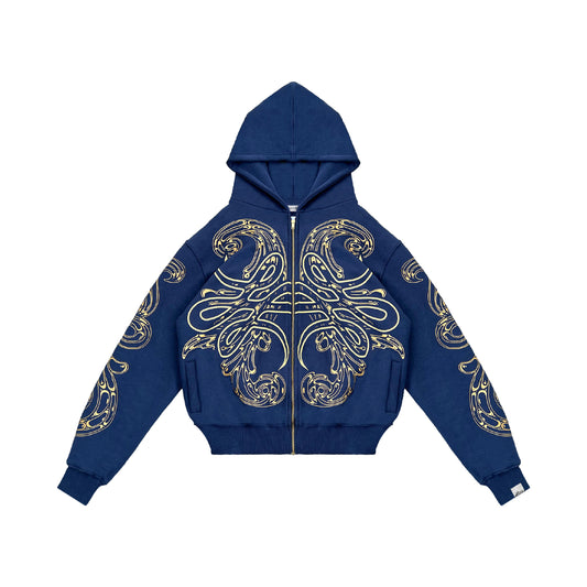 Hoodie Zip "Hoja de Acanto" Azul